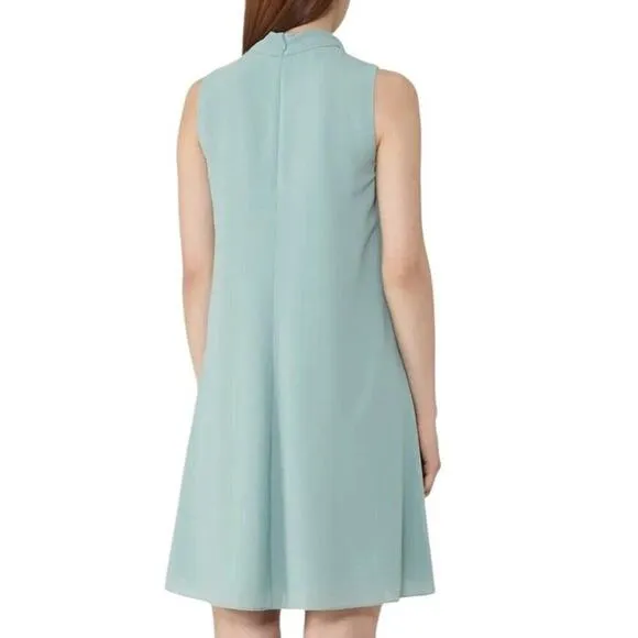 Reiss Cohen Shift Dress Size 2 Sea Glass Green Ruffle Front Chiffon High Neck