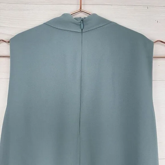 Reiss Cohen Shift Dress Size 2 Sea Glass Green Ruffle Front Chiffon High Neck