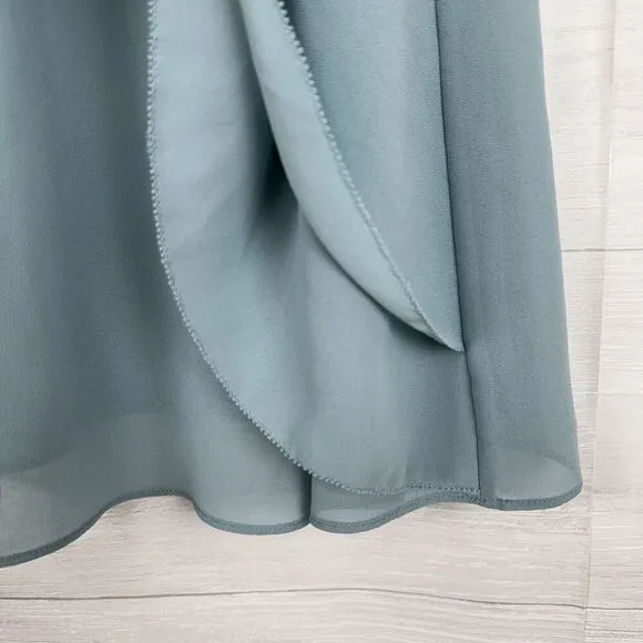 Reiss Cohen Shift Dress Size 2 Sea Glass Green Ruffle Front Chiffon High Neck