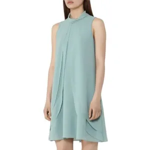 Reiss Cohen Shift Dress Size 2 Sea Glass Green Ruffle Front Chiffon High Neck