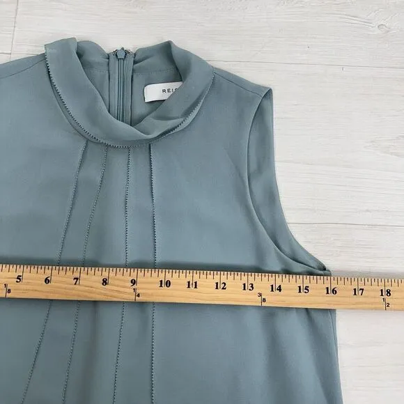 Reiss Cohen Shift Dress Size 2 Sea Glass Green Ruffle Front Chiffon High Neck