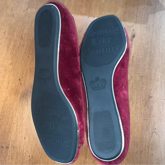 Retro Juicy Couture Pam &amp; Gela Maroon Velvet Open-Toed Ballet Flats