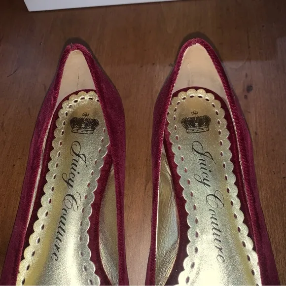 Retro Juicy Couture Pam &amp; Gela Maroon Velvet Open-Toed Ballet Flats