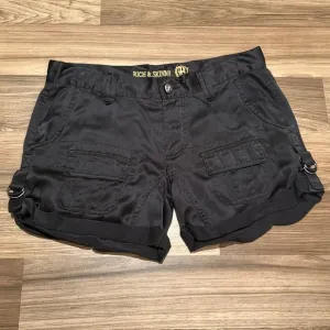 Rich &amp; Skinny 100% Silk Black Cargo Style Button Fly Chic Short Shorts 27