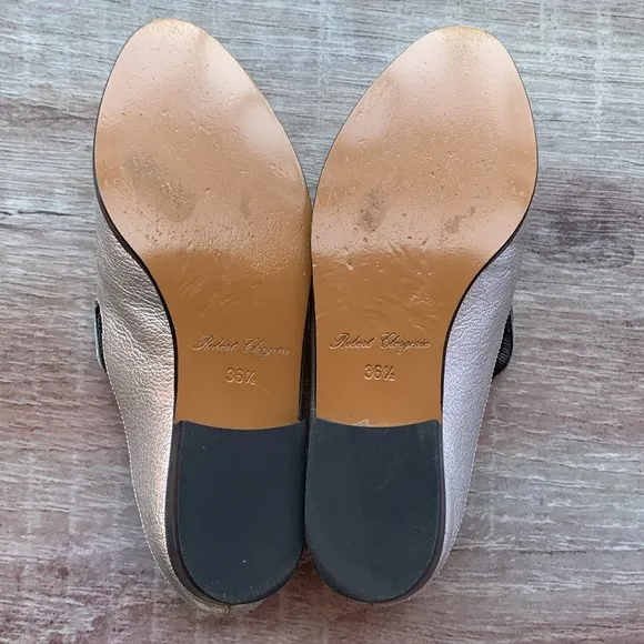 Robert Clergerie Alice open heel flat Mules loafers silver Sz 36.5