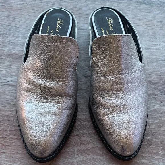 Robert Clergerie Alice open heel flat Mules loafers silver Sz 36.5