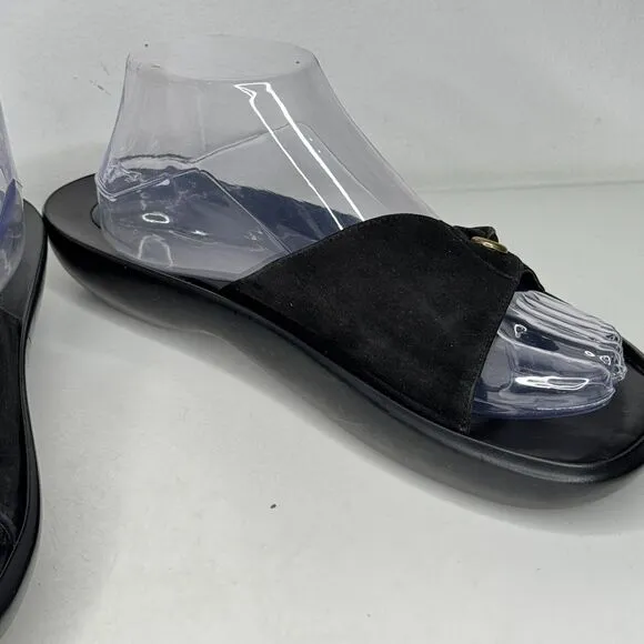 Robert Clergerie Shoes Womens Size 11 Black Suede Leather Slides Made in France