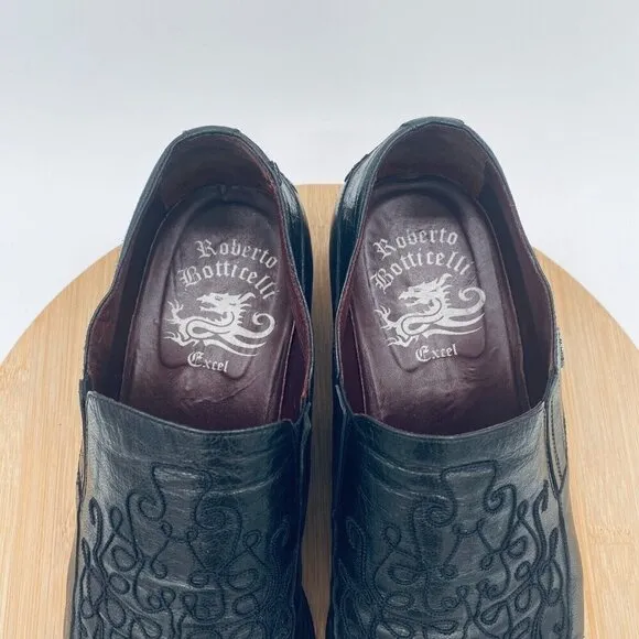Roberto Botticelli Shoes Mens 10 43 Black Leather Loafers Italy