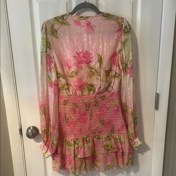 Rococo Sand Pink and Green Smocked Ruffled Dress