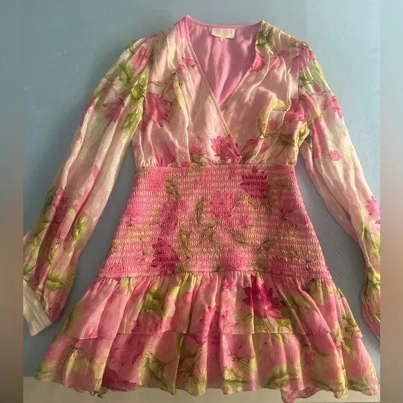 Rococo Sand Pink and Green Smocked Ruffled Dress