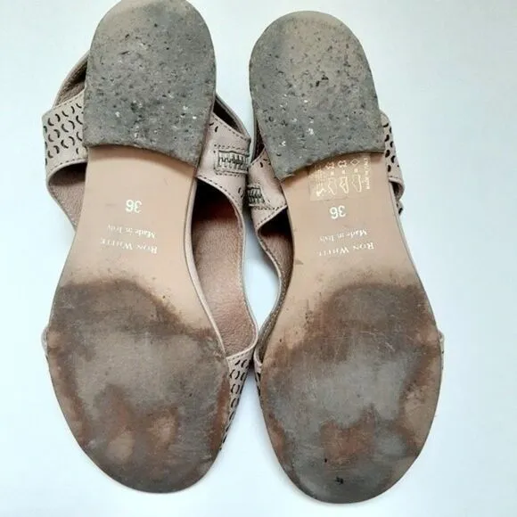 RON WHITE Aerika Leather Laser Cut Shield Sandal Creamy Tan Sz Eur 36 US 5.5 6