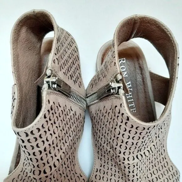 RON WHITE Aerika Leather Laser Cut Shield Sandal Creamy Tan Sz Eur 36 US 5.5 6