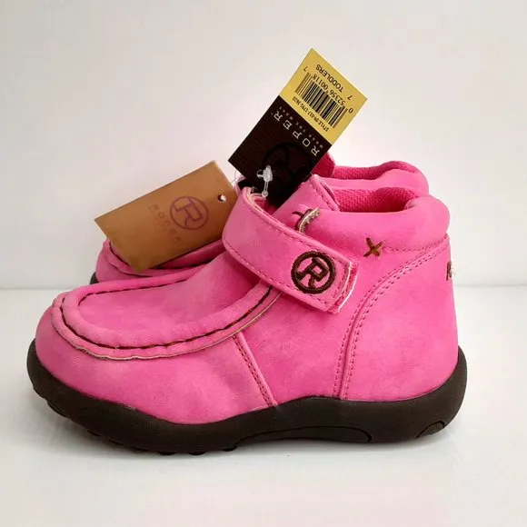 'ROPER' 'CHUKKA' MOCCASIN 'PETAL PINK'  VELCRO WRAP ANKLE HIGH SHAFT BOOTS