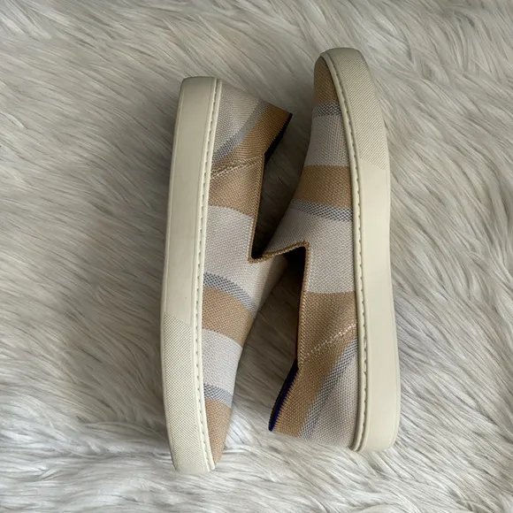 Rothy's Birch Stripe Neutral Slip-On Sneakers Size 10