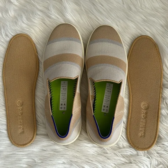 Rothy's Birch Stripe Neutral Slip-On Sneakers Size 10