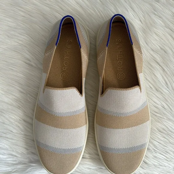 Rothy's Birch Stripe Neutral Slip-On Sneakers Size 10