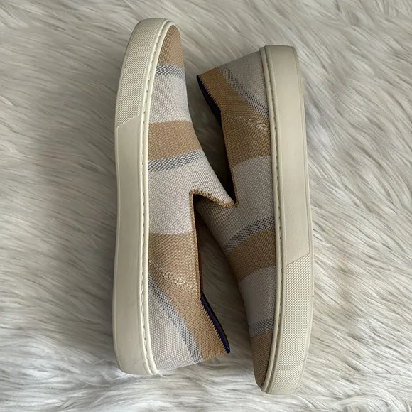 Rothy's Birch Stripe Neutral Slip-On Sneakers Size 10
