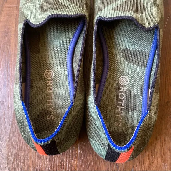 Rothy's Girls Olive Camo Loafer Knit Flat Slip on Green Camouflage SZ 4