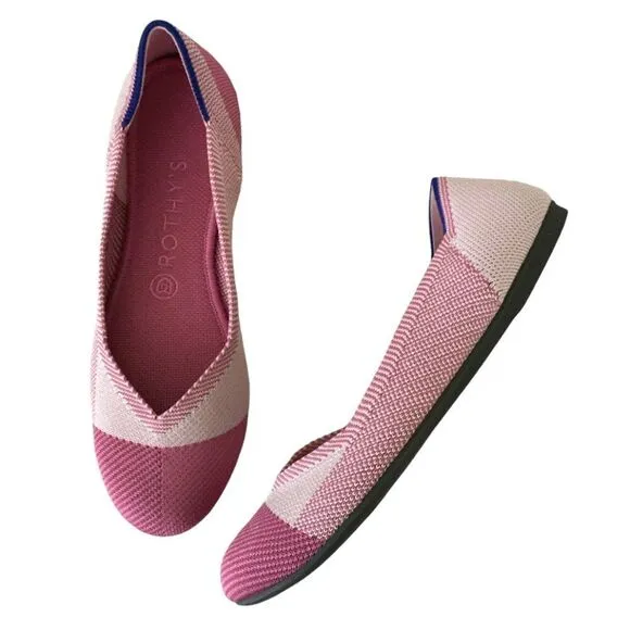 ROTHY’S Limited Edition Pink Cap Toe Breast Cancer Awareness Flats Sz 8.5