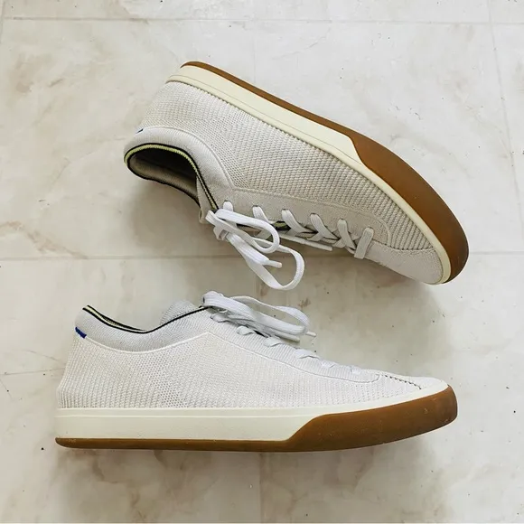 Rothy's Off White Neutral Knit Lace Up Trainer Shoes Sneakers size 9