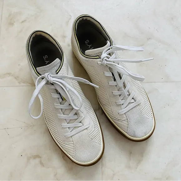 Rothy's Off White Neutral Knit Lace Up Trainer Shoes Sneakers size 9