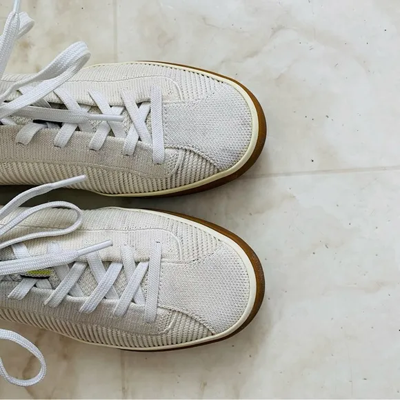 Rothy's Off White Neutral Knit Lace Up Trainer Shoes Sneakers size 9
