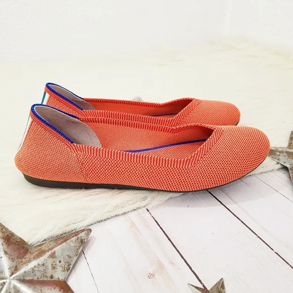 Rothy's The Flat Persimmon Marine orange navy blue heel stripe flats size 7