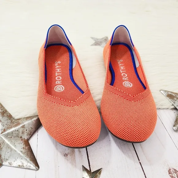 Rothy's The Flat Persimmon Marine orange navy blue heel stripe flats size 7