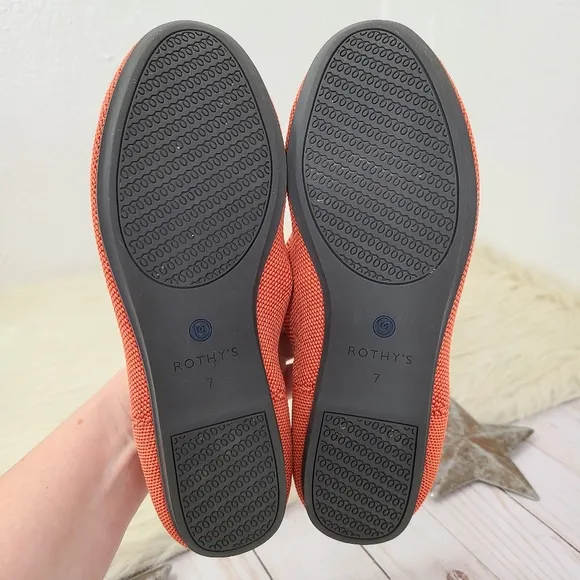 Rothy's The Flat Persimmon Marine orange navy blue heel stripe flats size 7