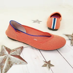 Rothy's The Flat Persimmon Marine orange navy blue heel stripe flats size 7