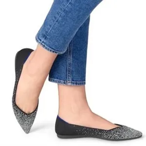 ROTHY'S The Point Flats Black Midnight Sparkle Size 7