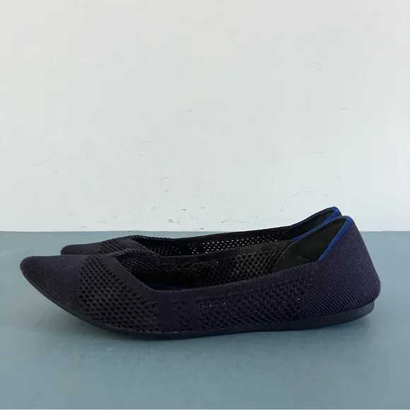 Rothy’s The Point Maritime Lattice Stitch Navy Blue Washable Knit Ballet Flats