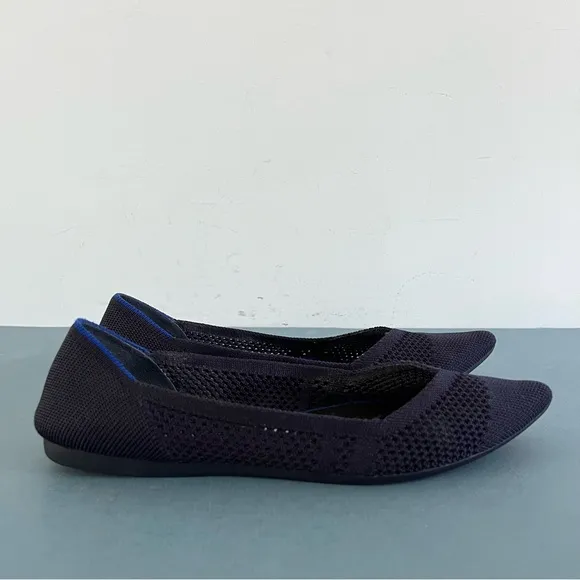 Rothy’s The Point Maritime Lattice Stitch Navy Blue Washable Knit Ballet Flats