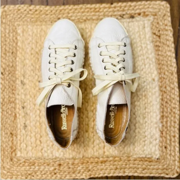 Russell &amp; Bromley Sugar Rush Plimsole White Leather Espadrille Sneakers Size 8