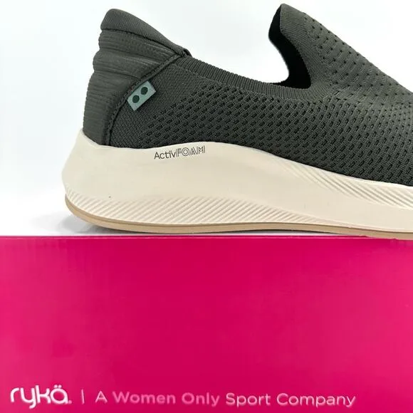 RYKA &quot;FLING&quot; GREEN STRETCH KNIT ANATOMICAL INSOLES CASUAL SLIP-ON SNEAKERS🆕