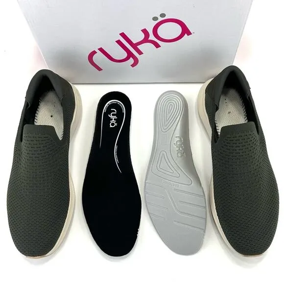 RYKA &quot;FLING&quot; GREEN STRETCH KNIT ANATOMICAL INSOLES CASUAL SLIP-ON SNEAKERS🆕