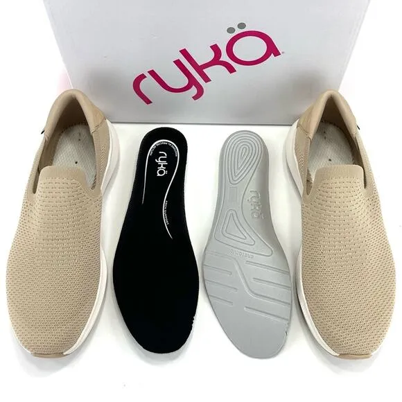 RYKA “FLING” TAN STRETCH KNIT ANATOMICAL INSOLES CASUAL SLIP-ON SNEAKERS🆕