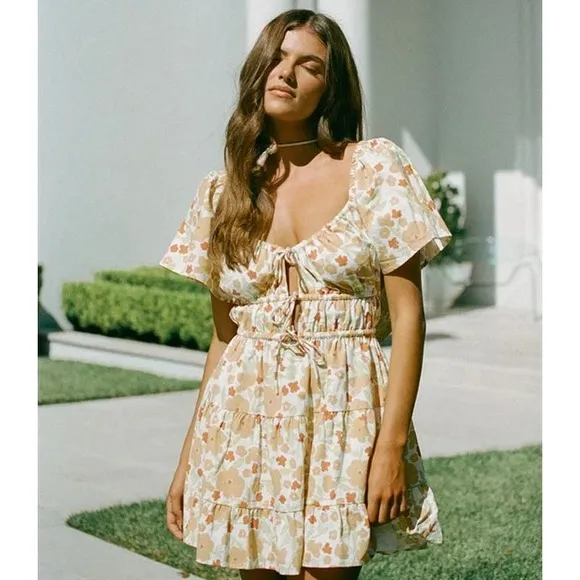 Sabo Tarika Dress Floral Cut-Out Flounce Tiered Mini Sundress