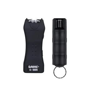 SABRE Self-Defense Kit with Pepper Spray and Stun Gun with Flashlight 25 Bursts 10-Foot (3-Meter) Range Painful µC Charge 120 Lumens Rechargeable Battery Safety Switch