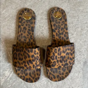 Saint Laurent Brown Leopard Slides