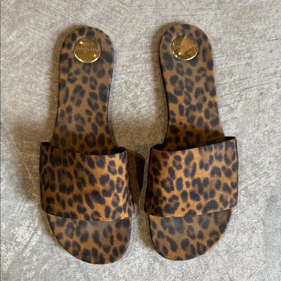 Saint Laurent Brown Leopard Slides