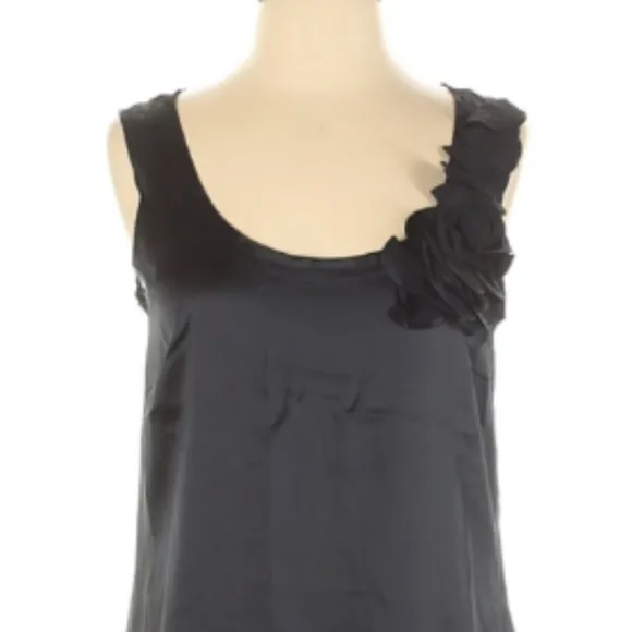 🌺SALE $395 Silk Stretch Blend DKNY Black Mini Dress Donna Karan Abstract Floral