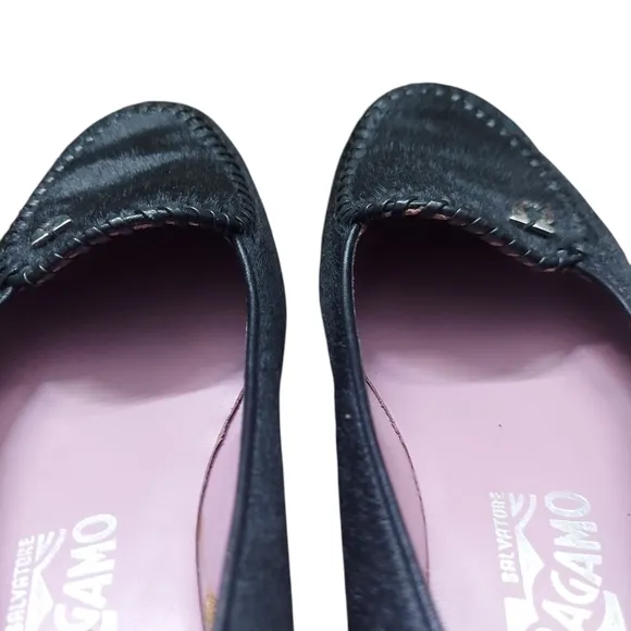 Salvatore Ferragamo Black Calf Pony Hair Loafers Shoes for Women Size 8.5 2A