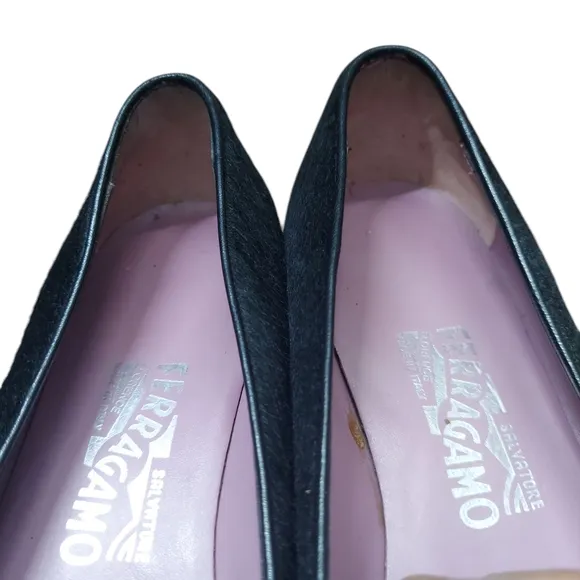 Salvatore Ferragamo Black Calf Pony Hair Loafers Shoes for Women Size 8.5 2A