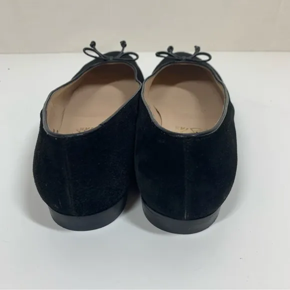 Salvatore Ferragamo Black Suede Flat Loafers Bow &amp; Quilted Detail Toe Size 7