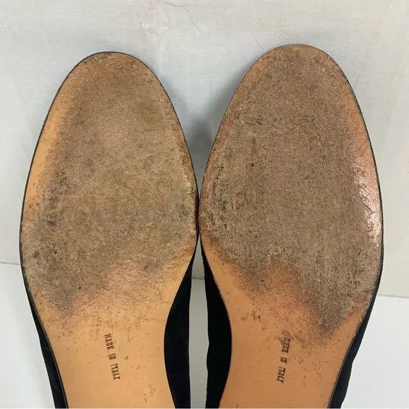 Salvatore Ferragamo Black Suede Flat Loafers Bow &amp; Quilted Detail Toe Size 7