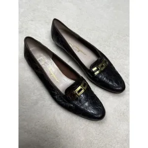 Salvatore Ferragamo Brown Leather Slip On Loafers Women's Embossed Crocodile 8.5