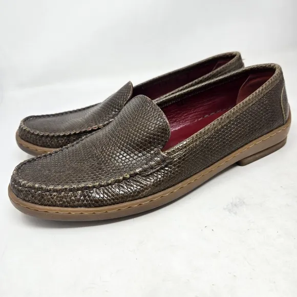 SALVATORE FERRAGAMO Brown Snakeskin Leather Loafers 8B