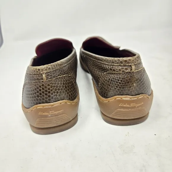 SALVATORE FERRAGAMO Brown Snakeskin Leather Loafers 8B