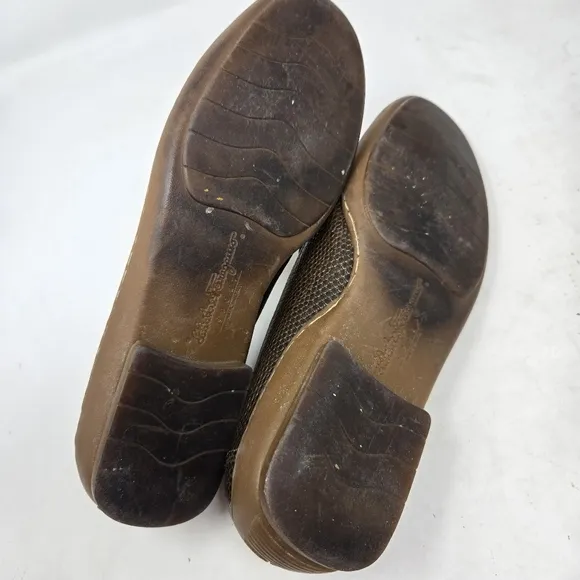 SALVATORE FERRAGAMO Brown Snakeskin Leather Loafers 8B